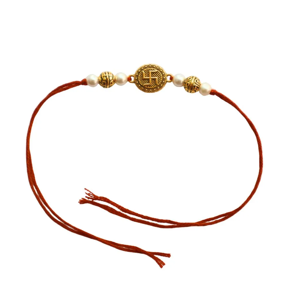 Oval Shape Swastik Metal Rakhi